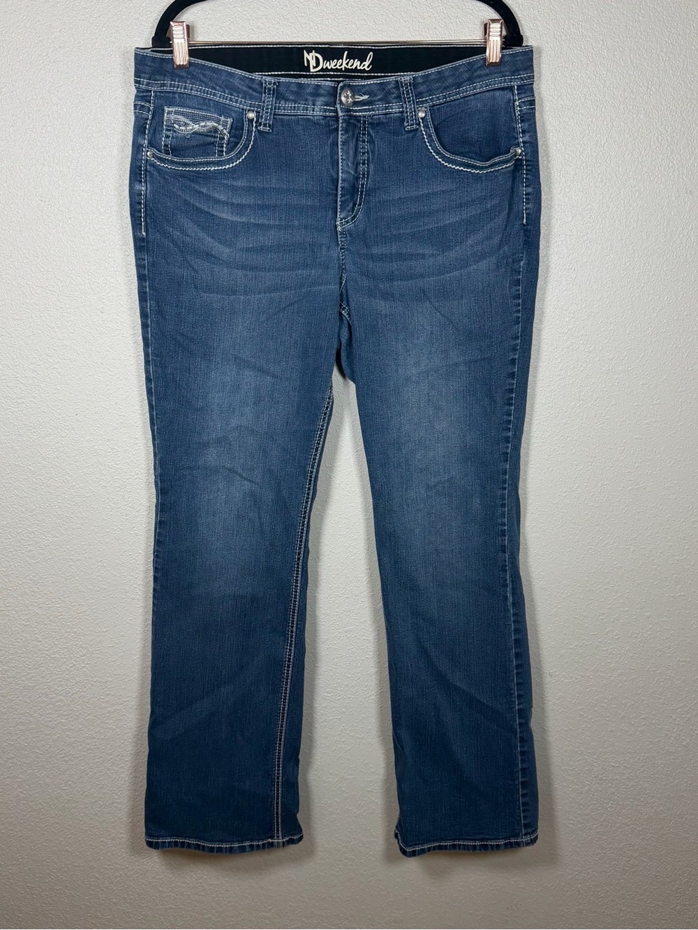 ND Weekend 14 Stretch Bootcut Denim Embroidered Pocket Comfort Waist Y2K Revival